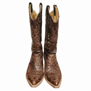 Corral Genuine Lizard Cowboy Boots Women's‎ 8.5M Brown Exotic Leather Western